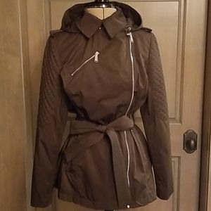 BCBG Military Inspired Pleated Short Trench Coat